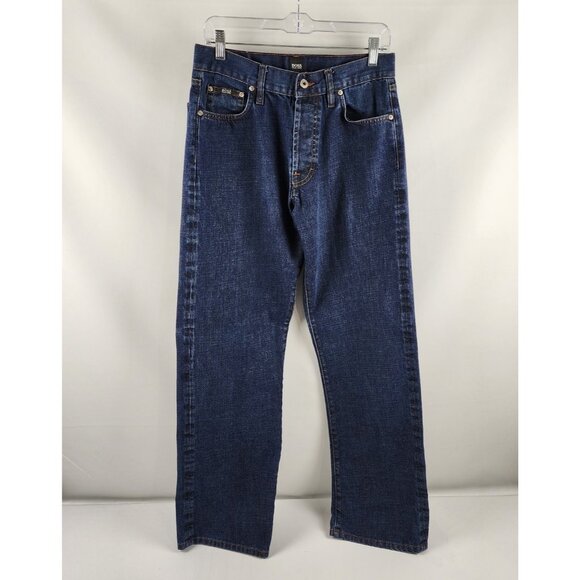 Hugo Boss Jeans Mens 32x33 Blue Fifties Button Fly Straight Leg Denim - Picture 1 of 10